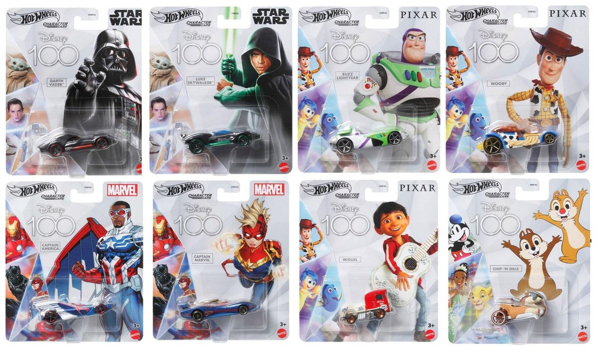 Hot Wheels Disney 100 Star Wars Marvel Pixar Characters 8 Car