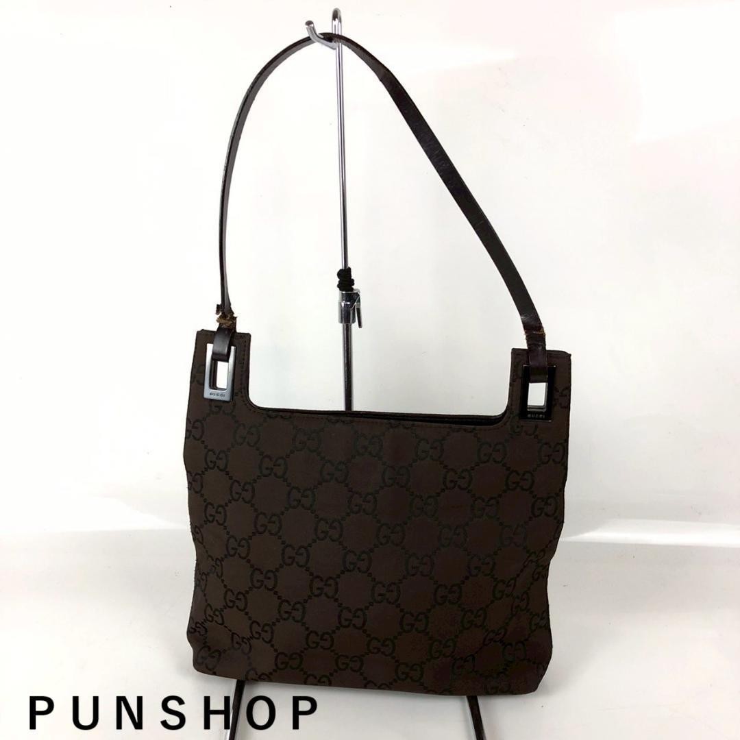 GUCCI GC Canvas Shoulder Bag in Brown Authentic I060226