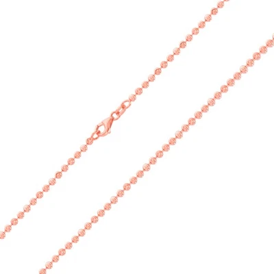 Hommes 10K Rose or Massif 2.5mm Diamant Lune Coupe Perle Chaîne de Boules 71.1cm - Photo 1/4