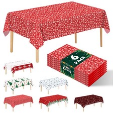 6 Pack Christmas Snowflake Tablecloth Disposable Plastic Tablecloth Table Cov...