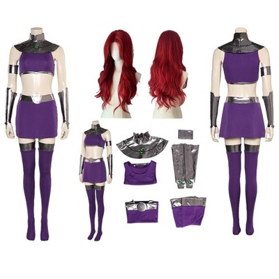 Teen Titans Superhero Starfire Koriand'r Cosplay Uniform Skirts Dress+Wigs Hairs