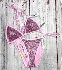 VS PINK Boardwalk Bling Sequin Triangle Bikini Top Tie Side Bikini Bottom XS-XL