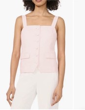Parker Amayah Linen Blend Vest Sz XL Blush Pink Button Front Preppy
