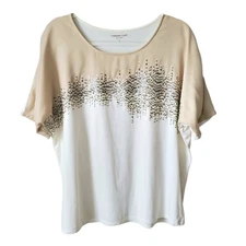 Coldwater Creek Women Sequin Beige Top L Mixed Media Modern Sparkle Holiday