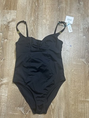 Panache Swimsuit Women 34F One Piece Black Solid Balconette NEW NWT