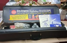 VTG 1963 GILBERT 80 POWER REFLECTING TELESCOPE ORIG. ZIP CARRY CASE 26" TRIPOD 