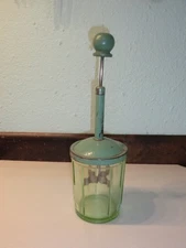 Vintage Lorraine Metal Food/Nut Chopper Green Uranium Glass  1930s