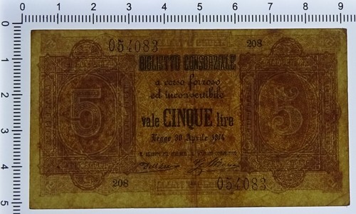 5 LIRE BIGLIETTO CONSORZIALE REGNO D'ITALIA 30/04/1874 BB+ - Foto 3 di 6