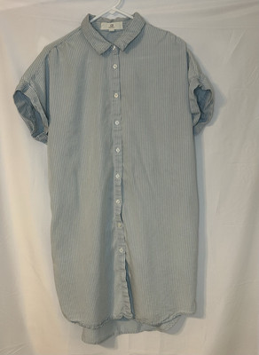 Thread + Supply long shirt short Sleeve button Down striped large Pocket Tencel