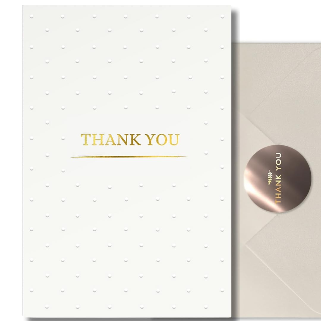 RUN2PRINT Luxury Thank You Cards with Envelopes & Gold 210 x 290 mm, White