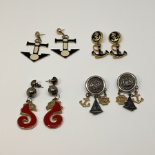 Lote Pendientes Náuticos De Colección Ancla Velero Caballito de Mar Esmalte Años 80 Tono Dorado Cuelga