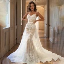 Mermaid Wedding Dress Spaghetti Strap Sleeveless Appliques Gowns Shiny Pleat