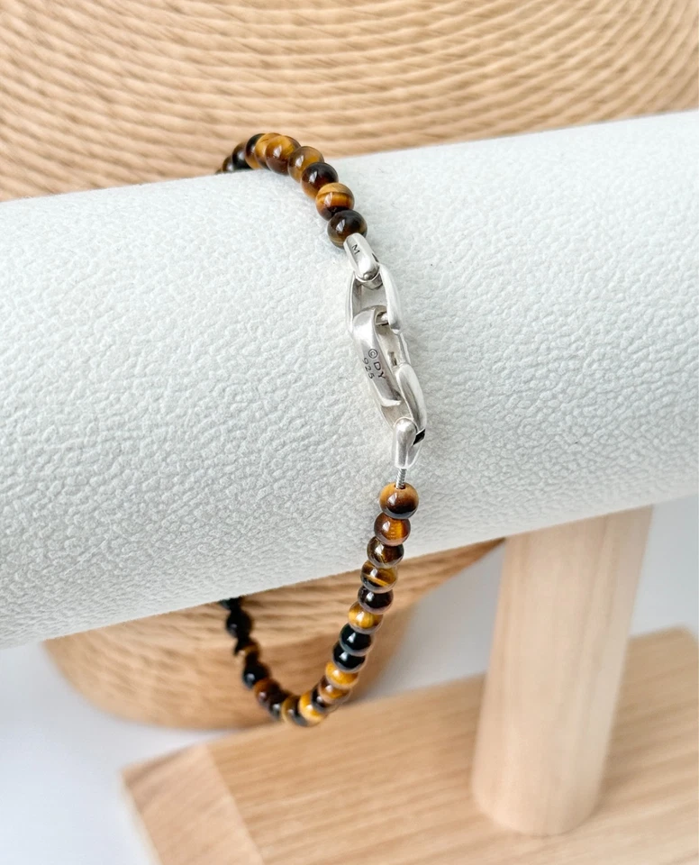 Brazalete de cuentas espirituales ojo de tigre de 4 mm de plata de ley David Yurman para hombre Foto 2 de 3