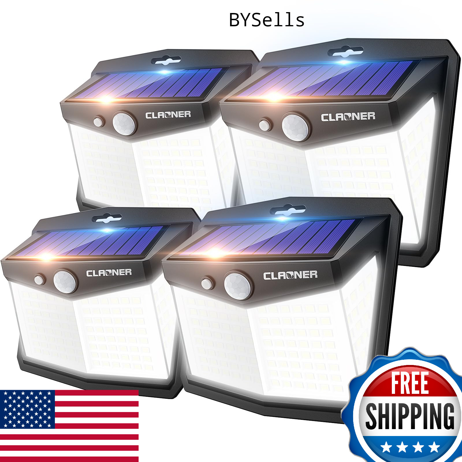 CLAONER Solar Lights Outdoor 128 LED 4-Pack Motion Sensor 3 Modes 270° Wide Angl