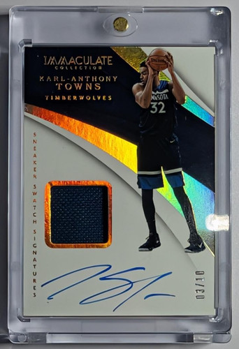 Karl-Anthony Towns 🤯/10, 2017-18 Immaculate Sneaker Swatch Patch Auto🐰🔥🔥🔥