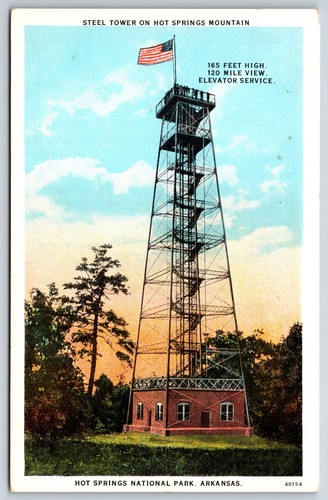 Arkansas~Steel Observatory Tower On Hot Springs Natl Park Mountain~Vtg Postcard