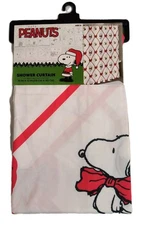 PEANUTS SNOOPY CHRISTMAS FABRIC SHOWER CURTAIN 70”x 72” RED & WHITE 🆕🆓SHIP!