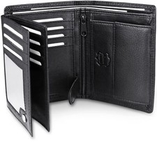Men's Trifold Nappa Leather Wallet,15 Card Slots,RFID Protection,Portrait Format
