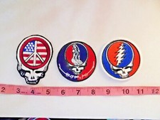 Grateful Dead 3 Large Round Patches Jerry Garcia, Bob Weir BX