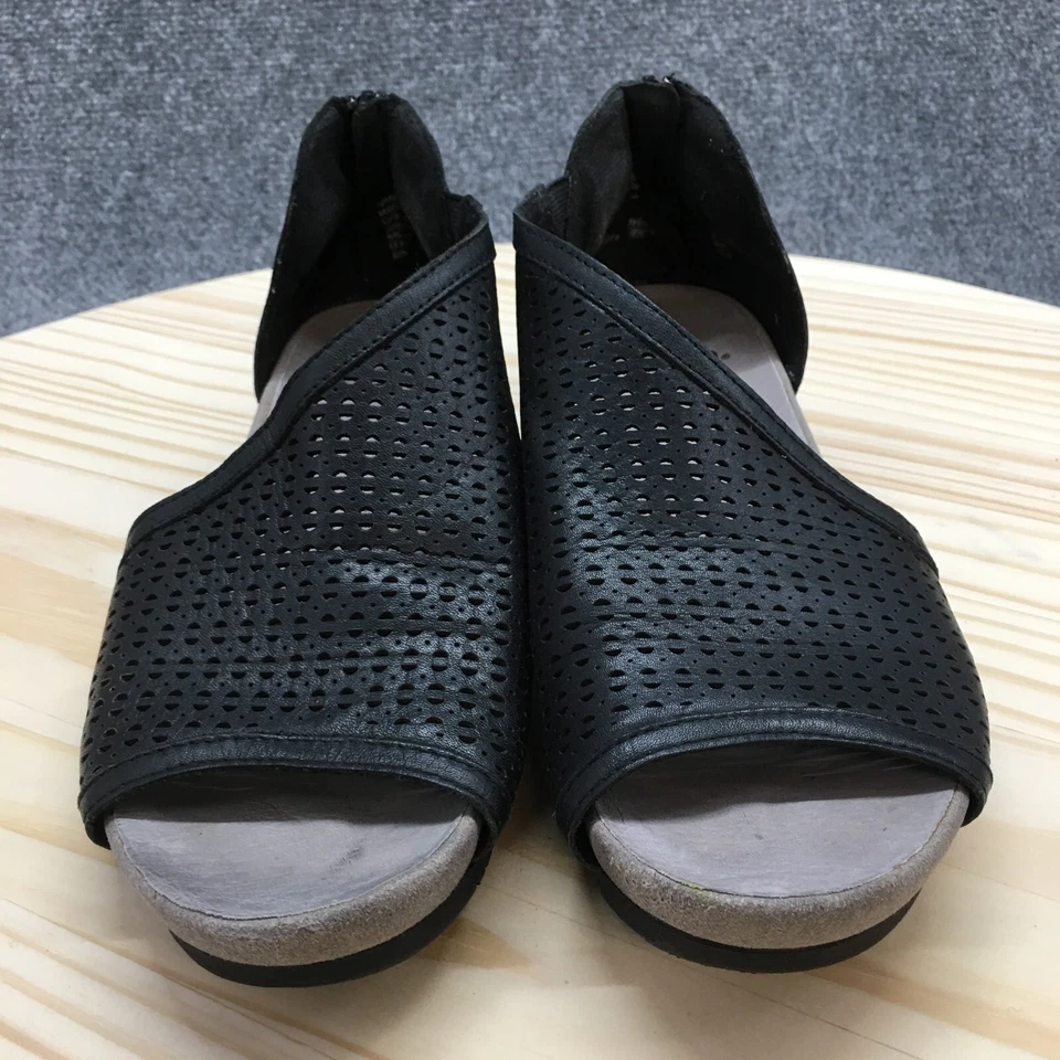 Sandalias Earth para mujer 8M Ficus Capricornio D'Orsay de cuero negro informales sin cordones con cremallera Foto 4 de 4