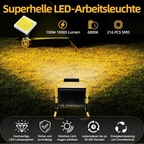 50W/100W/200W LED Fluter Flutlicht Gelb Stativ Stecker Baustrahler Scheinwerfer - Bild 6 von 16