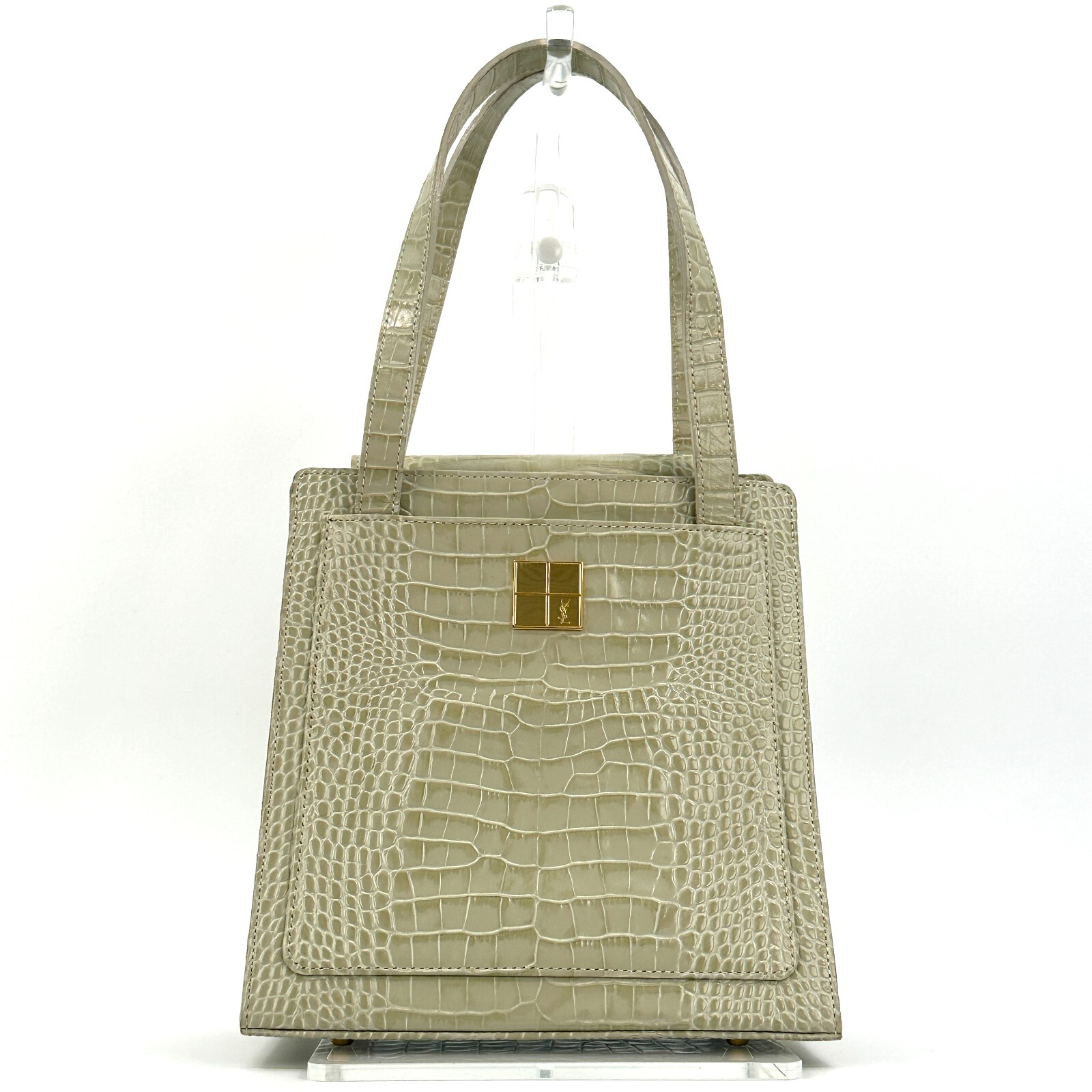 Yves Saint Laurent tote a mano mini borsa pelle vintage bianco verde autentica #696