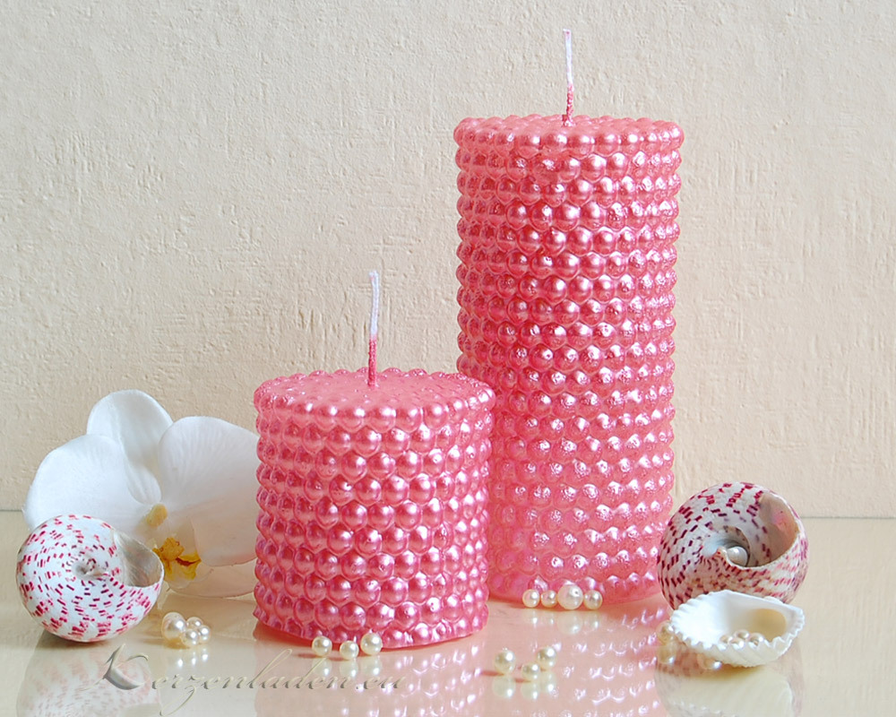 Kerze Perlen 7/14cm rosa Kerzen Konfirmation Hochzeit Weihnachten Advent Deko