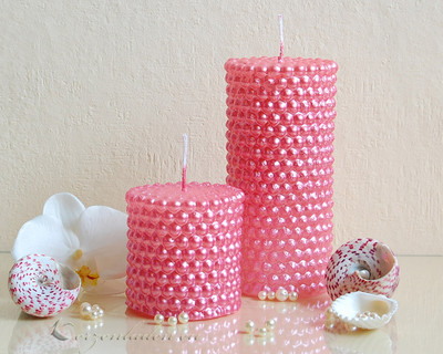 Kerze Perlen 7/14cm rosa Kerzen Konfirmation Hochzeit Weihnachten Advent Deko