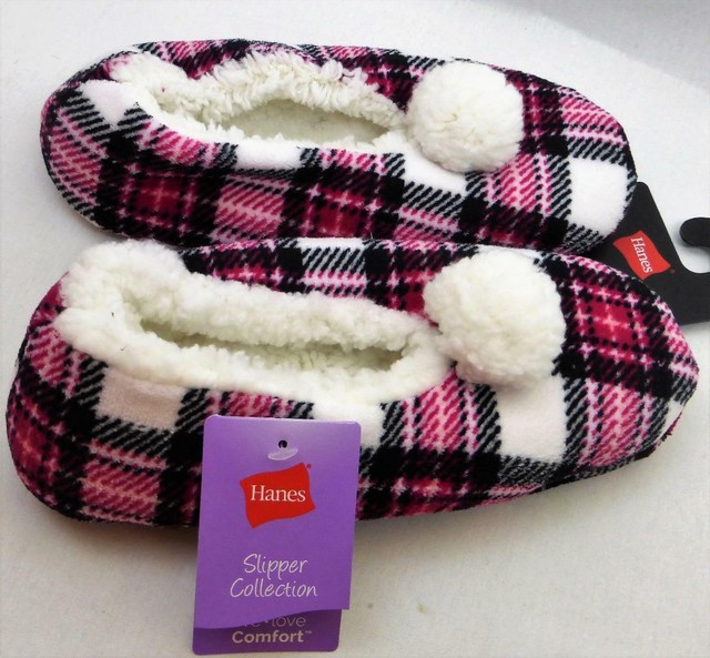 tartan slippers with pom poms