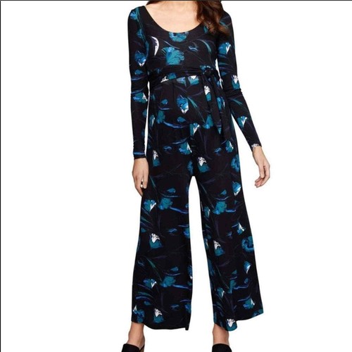 Black Floral Belted Jumpsuit Size 