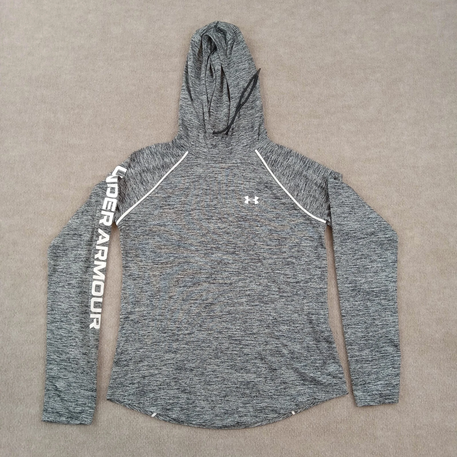 Under Armour Hoodie Womens Small Gray Drawstring Lightweight Hooded Loose Logo