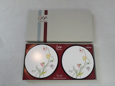 NEW Casa Collection 6 Coasters of Distinction Flowers 4'' Cork Back  New Zealand