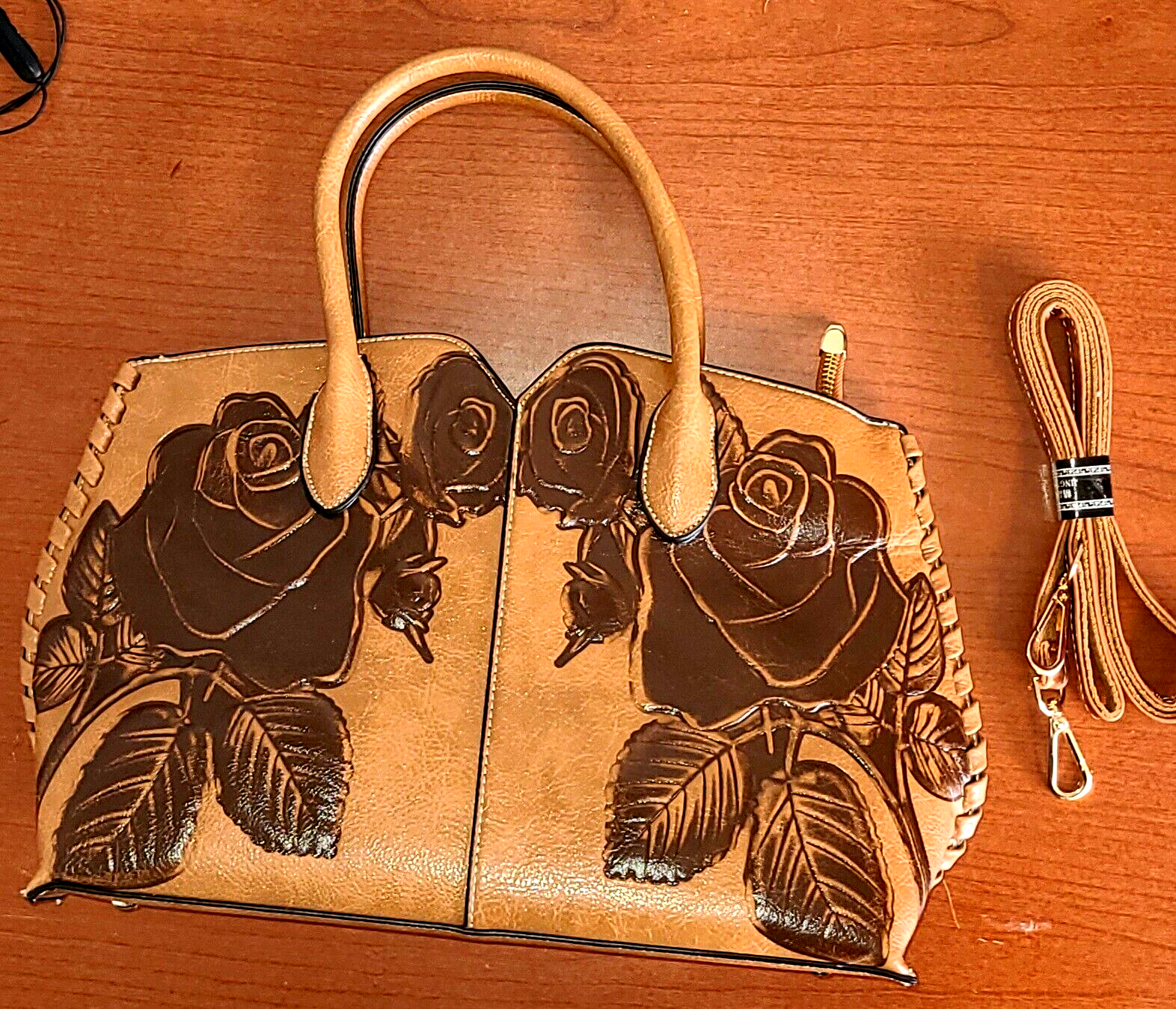 Luxury peony flower embossed shoulder bag with removable strap