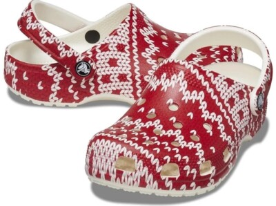 Crocs Classic Red White Clogs Holiday Christmas Sweater Multiple Sizes New