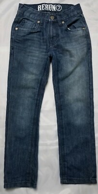 Rerun boy 7 Blue Denim Zip Up Pockets Flat Adjustable Everyday Casual Jeans 