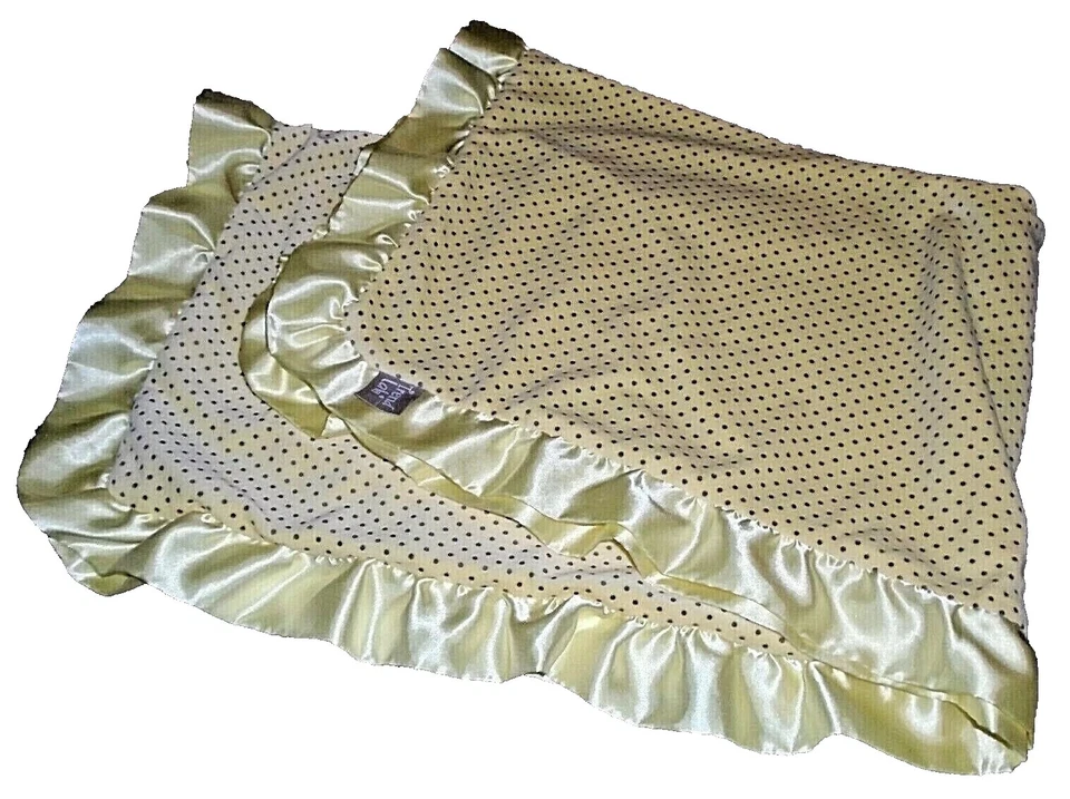 8N !WOW! LN TREND LAB Polka Dot Plush Velour Ruffle Satin Crib Baby Blanket - Image 2 of 4