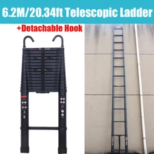 Folding Telescopic Extendable Ladder Aluminum with Hooks Detachable 6.2M Black