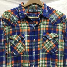 Vtg Polo Ralph Lauren Men's Plaid Pearl Snap Western Long Sleeve XL Flannel