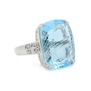 LeVian 10k White Gold 3.91ct Cushion Blue Topaz & Diamond Sz 7.75 Ring #JB648 4