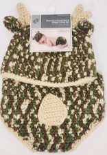 New CAMO Antlers Infant Hand Crocheted 2 Piece Hat  Diaper Cover 0-9 Months