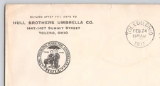 1917 Hull Brothers Umbrella Co Toledo OH Postal Cover