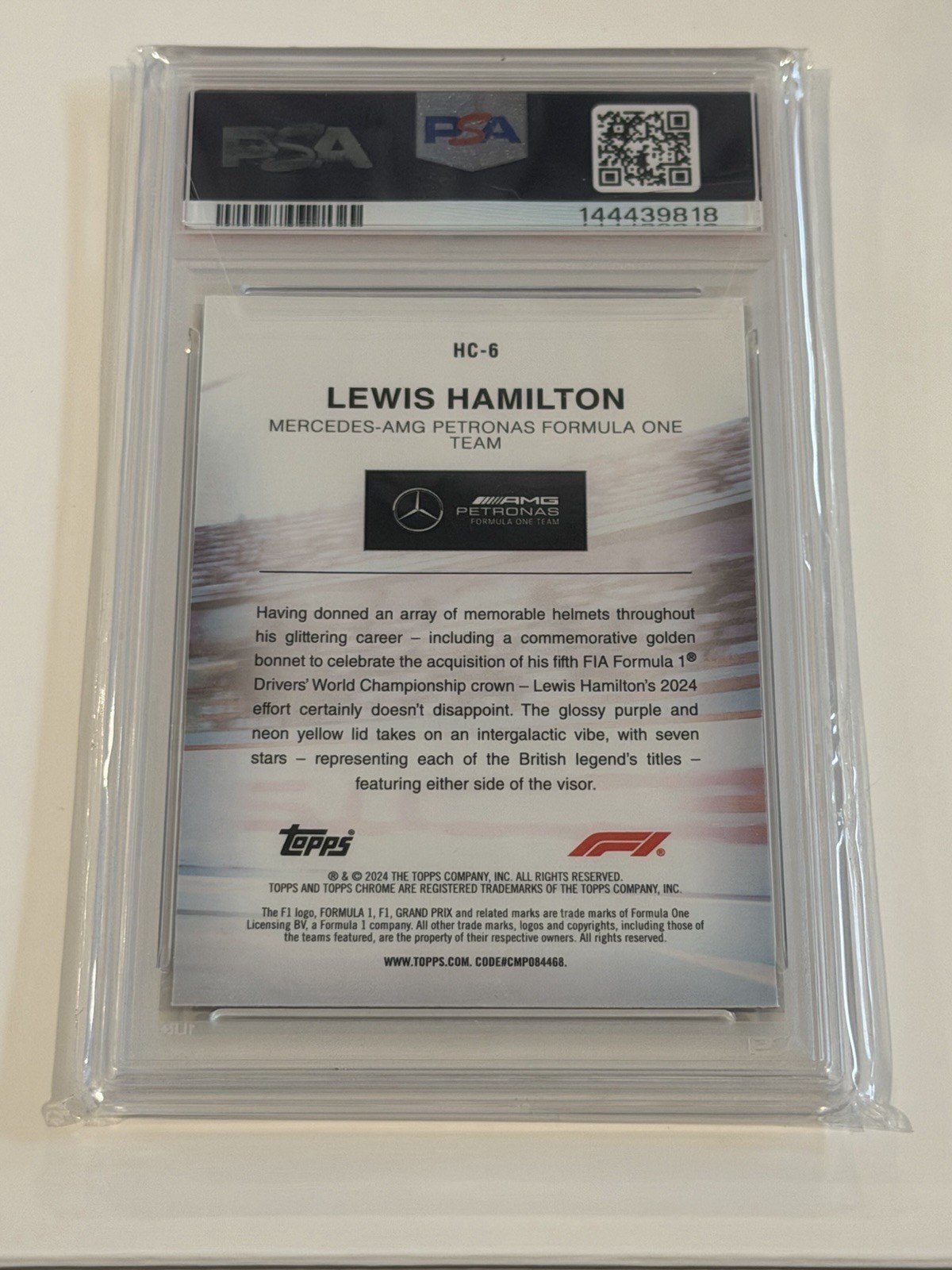 Lewis Hamilton 2024 Topps Chrome Formula 1 Helmet Collection PSA 10 #HC-6 F1 view 2