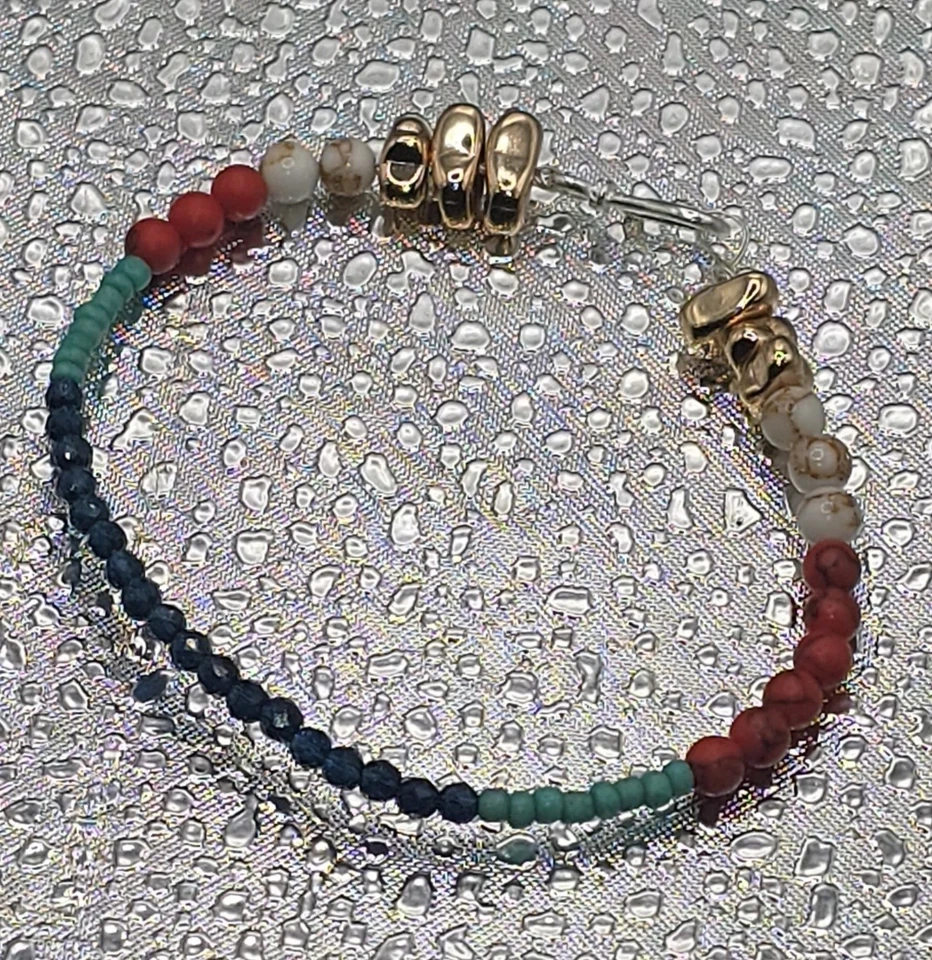 Unikat Armband 925 S Draht Hämatit vergoldet Howlith Türkis Jaspis Blau 18,1 cm - Bild 3 von 4