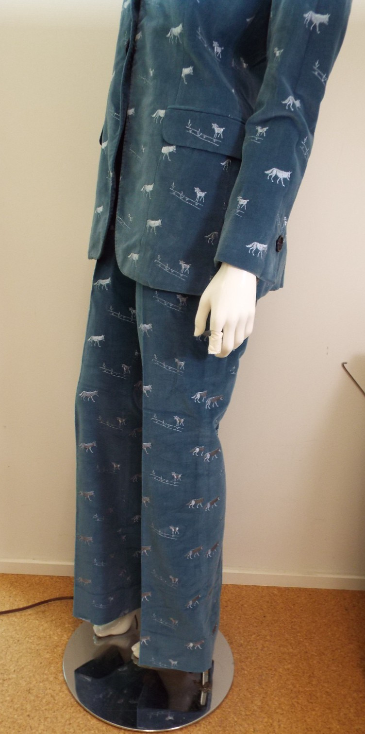 Vintage 1970s De Noyer Blue Cotton Velvet Pant Suit 38 Wolf Lamb James Borynack