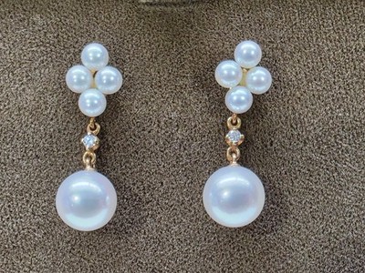 MIKIMOTO Ohrringe K18 18K Gelbgold Perle Diamant