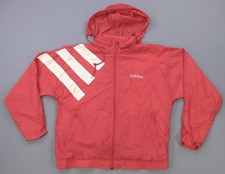 Rare VTG ADIDAS 3 Stripe Spell Out Full Zip Hooded Windbreaker Jacket 90s Red L