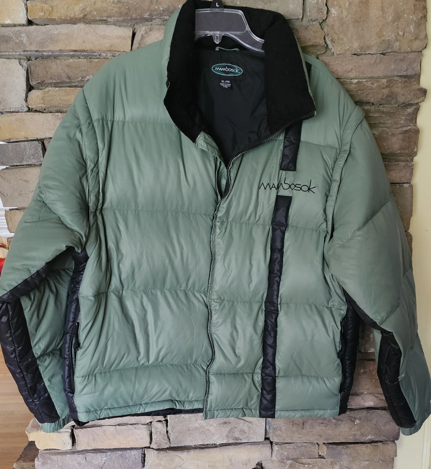 Mambosok Men's Down Ski Jacket Green Sz XL Removable Sleeves EUC