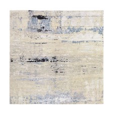 10'x10' Beige-Gray Abstract Design Hand Knotted Wool and Silk Square Rug 78667