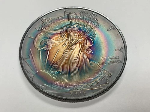 2010 American Silver Eagle 1oz MONSTER Bullseye 🎯 🌈 Toning Toned Toner Coin