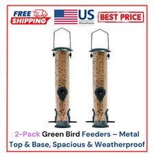 2-Pack Green Bird Feeders   Metal Top  Base, Spacious  Weatherproof